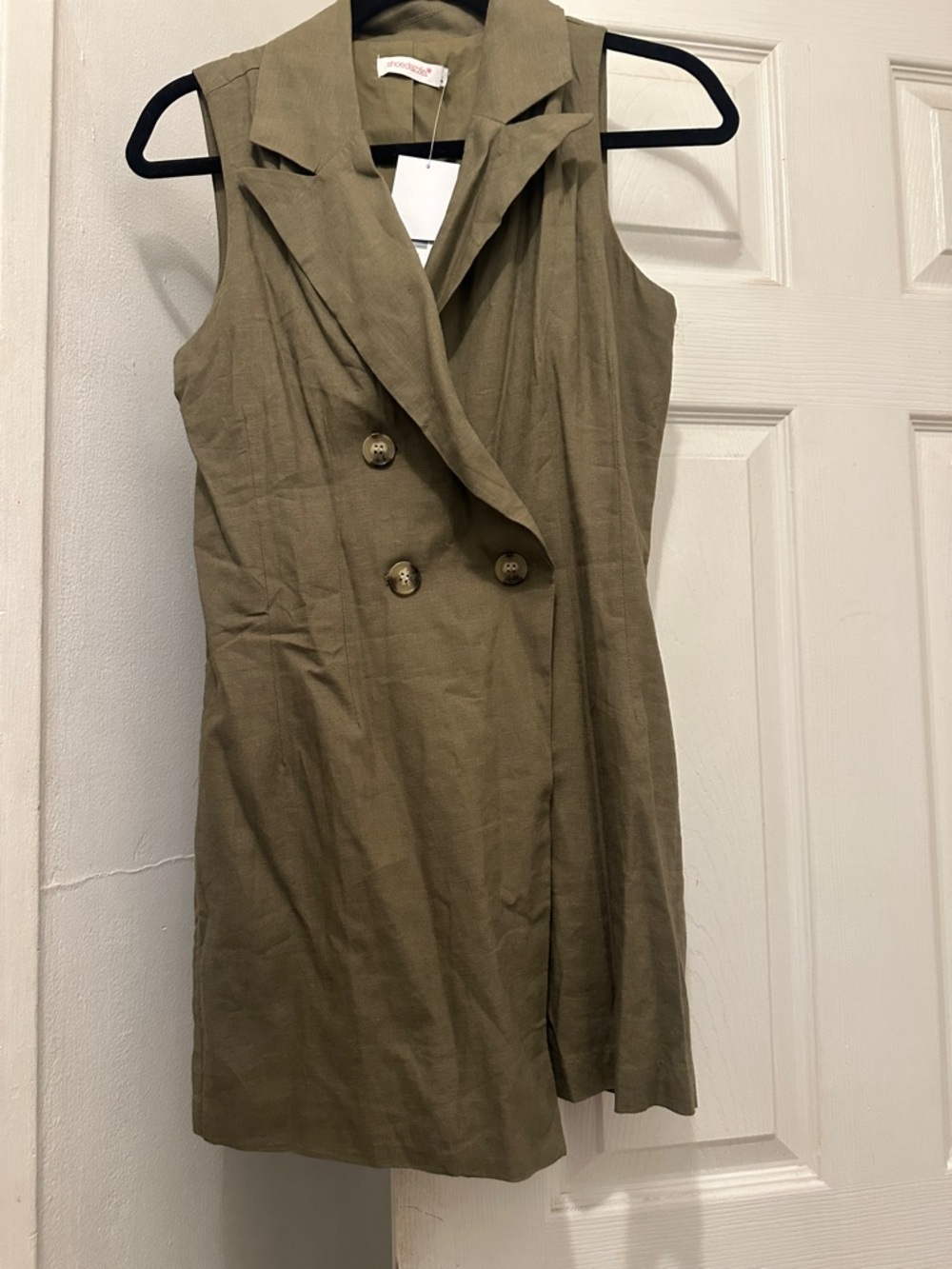 Shoe Dazzle Olive Sleeveless Double-Breasted Mini Dress